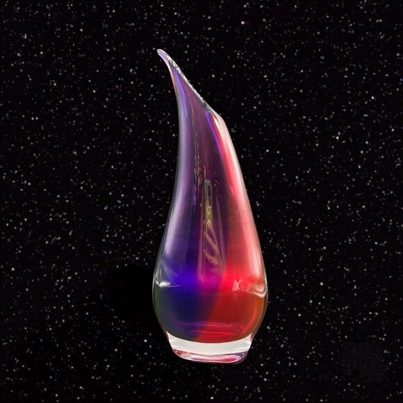 Amethyst Other - Vintage Art Glass Sommerso Wave Vase Canada Amethyst Red Green Signed 13”T 5”W